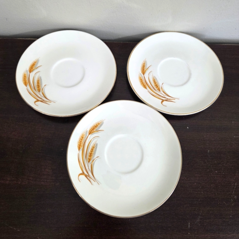 Homer Laughlin Vintage Golden Wheat Tea Cup & Saucer 22K Gold Trim 3 Sets Used - Picture 3 of 11